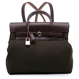 Hermès-Hermès Green Toile Herbag GM Backpack-Green,Dark green