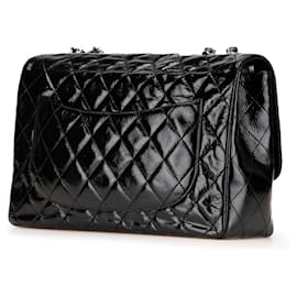 Chanel-Chanel Black Jumbo Classic Crinkled Patent Single Flap-Black