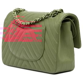Chanel-Chanel Red Medium Classic Chevron Lambskin Double Flap-Red,Other