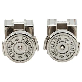 Hermès-Hermès Silver Palladium Plated Cage d'H Push Back Earrings-Other,Cream