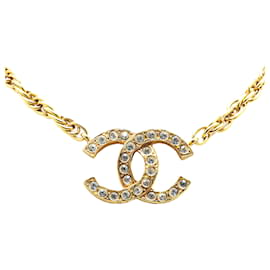 Chanel-Chanel Gold Gold Plated CC Rhinestones Pendant Necklace-Golden
