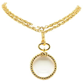 Chanel-Chanel Gold Gold Plated Double Chain Loupe Magnifying Glass Pendant Necklace-Golden