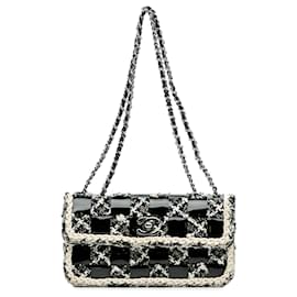 Chanel-Chanel Black Mini Woven Patent and Tweed Chessboard Single Flap-Black
