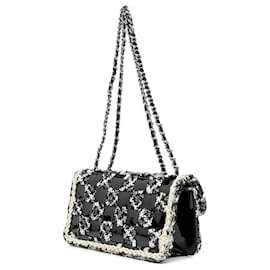 Chanel-Chanel Black Mini Woven Patent and Tweed Chessboard Single Flap-Black