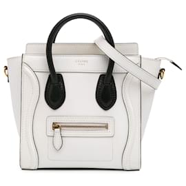 Céline-Celine White Nano Bicolor Leather Luggage Tote-Other