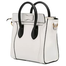 Céline-Celine White Nano Bicolor Leather Luggage Tote-Other