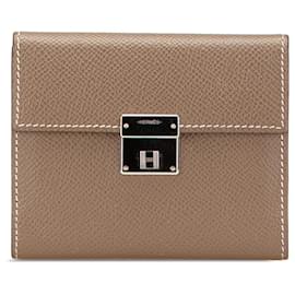 Hermès-Hermès Brown Mini Epsom Clic Card Holder-Brown,Taupe