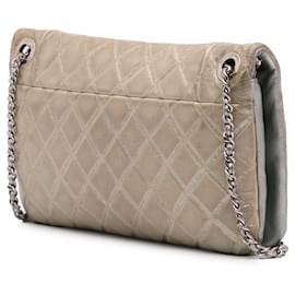 Chanel-Chanel Brown Quilted Metallic Distressed Lambskin CC Crystal Flap-Brown,Beige
