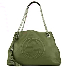 Gucci-Gucci Red Medium Leather Soho Chain Tote-Red