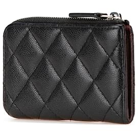 Chanel-Chanel Black Quilted Caviar Classic Zipped Key Holder-Black