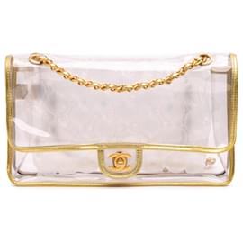 Chanel-Chanel Blanc Moyen PVC et Agneau Métallique Naked Flap-Blanc
