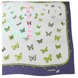 Hermès-Hermes Cotton Stole in Green, Purple, and White-White,Green,Purple