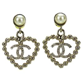 Chanel-Chanel Silver Heart Drop Earrings-Silvery