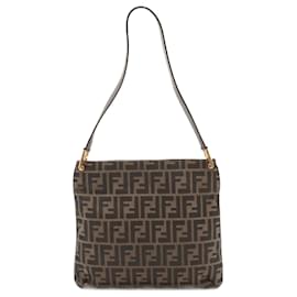 Fendi-Fendi Zucca FF 15082 Leather Canvas Shoulder Bag-Brown