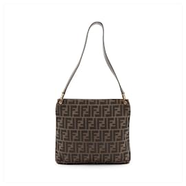 Fendi-Fendi Zucca FF 15082 Leather Canvas Shoulder Bag-Brown