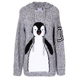 Chanel Iconischer Super seltener CC Pinguin Hoodie 42 Grau