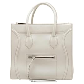 Céline-Celine Luggage Phantom Shopper Leather Shoulder Bag-White