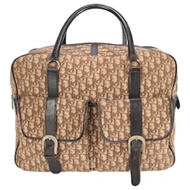 Christian Dior-Christian Dior Trotter Canvas Leather Boston Bag-Brown