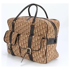 Christian Dior-Christian Dior Trotter Canvas Leather Boston Bag-Brown