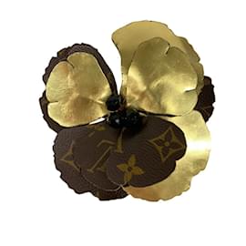Louis Vuitton-Louis Vuitton Proche Fleur Flower Corsage Brooch-Brown,Golden
