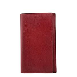 Hermès-Hermes Bordeaux Leather Passport Cover-Dark red