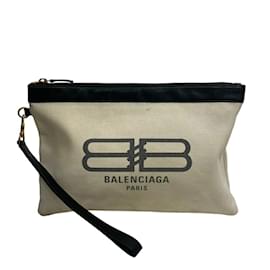 Balenciaga-Sac Clutch BB Balenciaga-Noir,Écru