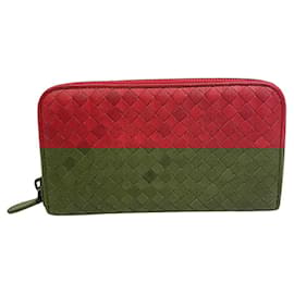 Bottega Veneta-Bottega Veneta Red Leather Long Wallet-Red