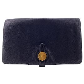 Hermès Hermes Dogon MM Geldbörse aus schwarzem Leder Schwarz