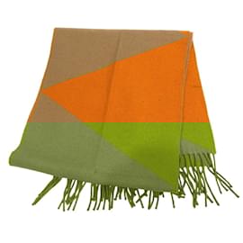 Hermès-Hermes Bicolor Cashmere Stole-Beige,Orange
