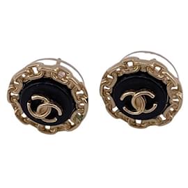 Chanel-Chanel A18K Coco Mark Pierced Earrings-Black,Silvery