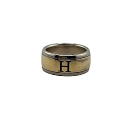Hermès-Bague de mode H Hermes-Argenté,Doré