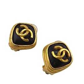 Chanel-Chanel Gripoa Square Clip Earrings-Black,Golden