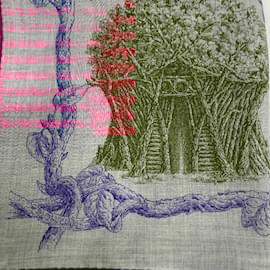 Hermès-Hermes Les Cabanes Carre Gean Scarf-Brown,Pink