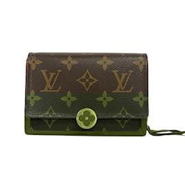 Louis Vuitton-Portefeuille bi-fold Monogram Louis Vuitton-Marron,Rouge