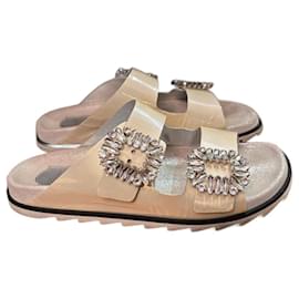 Roger Vivier-Roger Vivier Crystal Embellished Mules 38-Cream