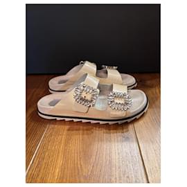 Roger Vivier-Roger Vivier Crystal Embellished Mules 38-Cream