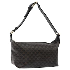 Céline-CELINE Macadam Canvas Shoulder Bag PVC Leather Brown Gold Auth 117584M-Brown,Golden