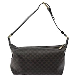 Céline-CELINE Macadam Canvas Shoulder Bag PVC Leather Brown Gold Auth 117584M-Brown,Golden