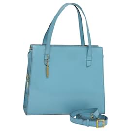 Céline-CELINE Hand Bag Leather 2way Light Blue Gold Auth 117415-Golden,Light blue