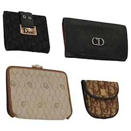 Christian Dior-Christian Dior Trotter honeycomb Wallet PVC Leather Canvas 4Set Auth bs24404-Brown,Black