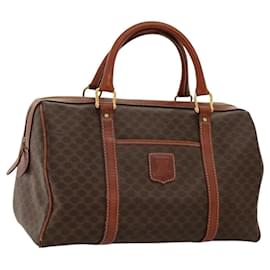 Céline-CELINE Macadam Canvas Hand Bag PVC Leather Brown Gold Auth 117308-Brown,Golden