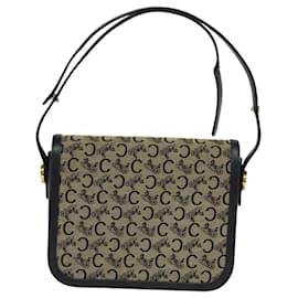 Céline-CELINE C Sulky Shoulder Bag Canvas Navy Gold Auth BA1018-Golden,Navy blue