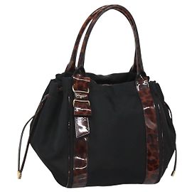 Bolsa de ombro Salvatore Ferragamo em nylon preto e dourado Auth 118189 Preto Dourado
