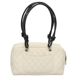 Chanel-CHANEL Sac à épaule Matelassé Cambon en cuir blanc argenté CC Auth BA1238AM-Argenté,Blanc