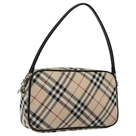 Burberry-BURBERRY Nova Check Blue Label Accessory Pouch Nylon Beige Auth 118129-Beige