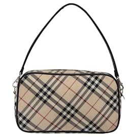Burberry-BURBERRY Nova Check Blue Label Accessory Pouch Nylon Beige Auth 118129-Beige
