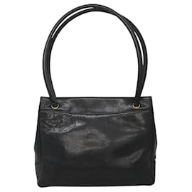 Chanel-Sac à épaule CHANEL en cuir caviar noir avec CC doré Auth BA1067-Noir,Doré