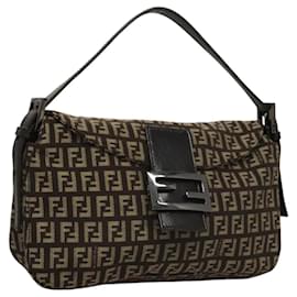 Fendi-FENDI Zucchino Canvas Mamma Baguette Shoulder Bag Brown Auth 117515AM-Brown