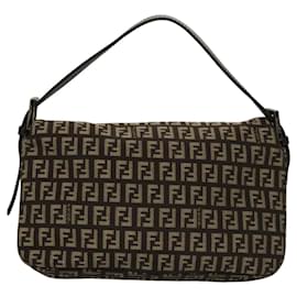 Fendi-FENDI Zucchino Canvas Mamma Baguette Shoulder Bag Brown Auth 117515AM-Brown