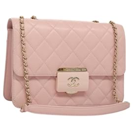 Chanel-CHANEL Matelassé 25 Sac à Bandoulière Simple en Cuir Caviar Rose CC Auth BA1256AM-Rose